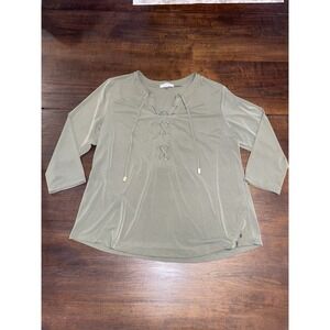 Calvin Klein Olive Green Lace Up Top - Size Large